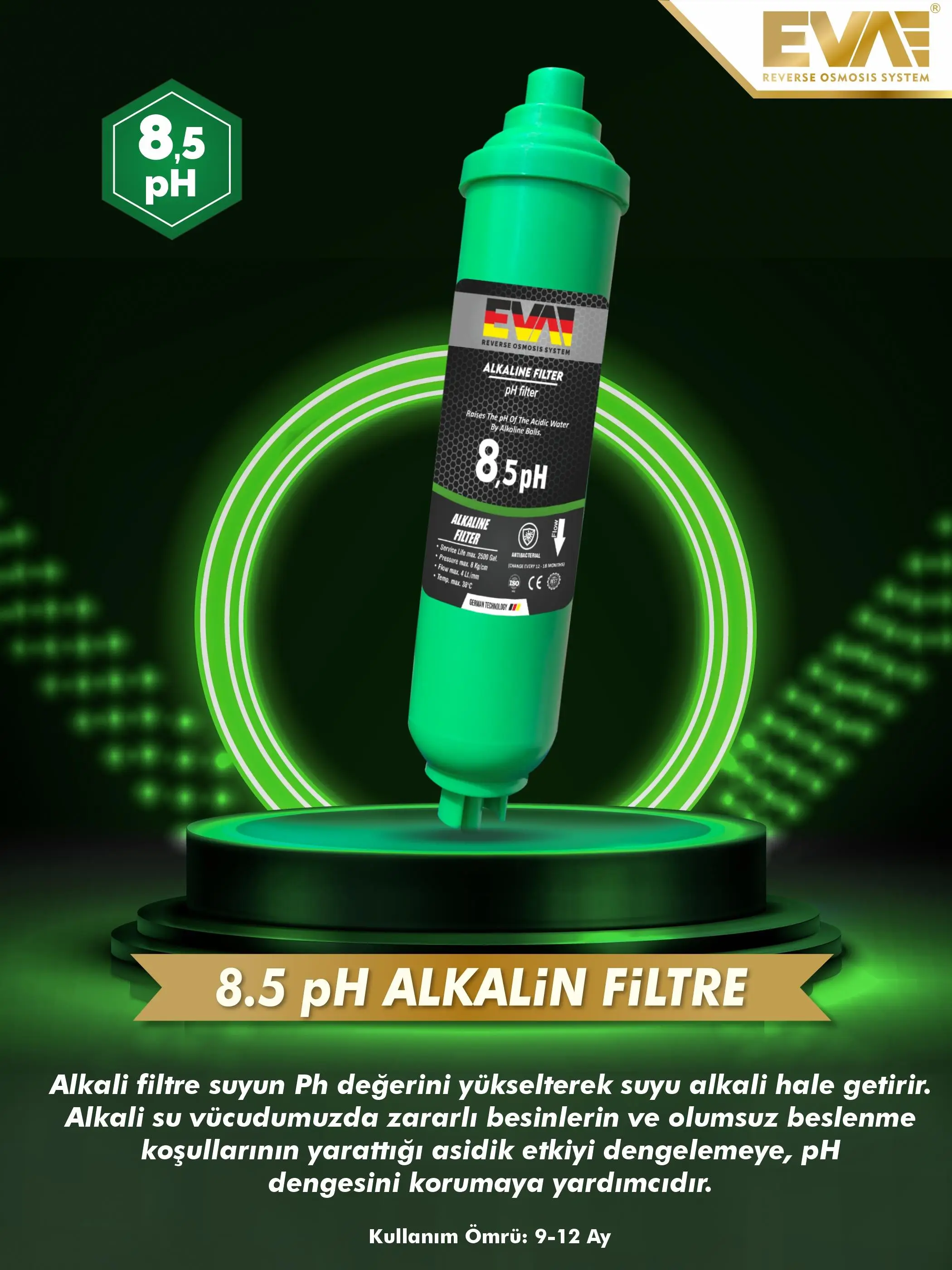 EVA Premium 8.5 Ph Alkali Su Arıtma Cihazı EVA Premium 8.5 Ph Alkali Su Arıtma Cihazı